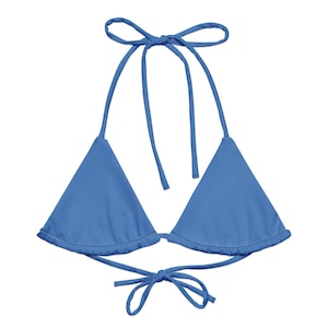 French Blue Recycled String Bikini Top, Triangle Bikini Top, Swimwear Separates, Multi Ways To Tie