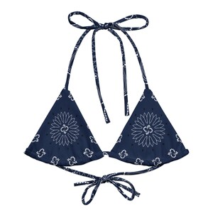 Navy Blue Recycled String Bikini Top, Triangle Bikini Top, Swimwear Separates, Multi Ways To Tie