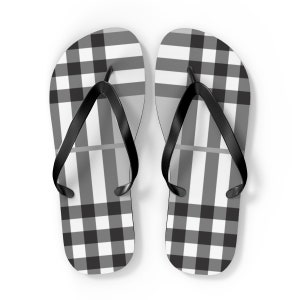Gray plaid flip flops, Custom unisex flip flops, Gift, Mom gift, Mother's Day gift, Summer, Pool, Beach, Sandal