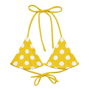 Yellow/white Polka Dots Recycled String Bikini, Triangle Bikini Top, Swimwear Separates,  Multi Ways To Tie