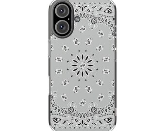 Moonstruck Gray Bandana Pattern Phone Case | Magnetic Clear Impact-Resistant Case