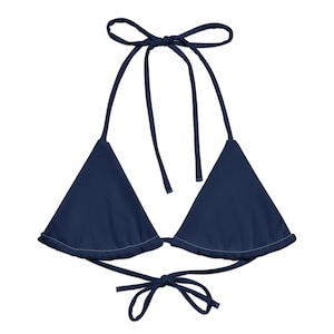Navy Blue Recycled String Bikini Top, Triangle Bikini Top, Swimwear Separates, Multi Ways To Tie