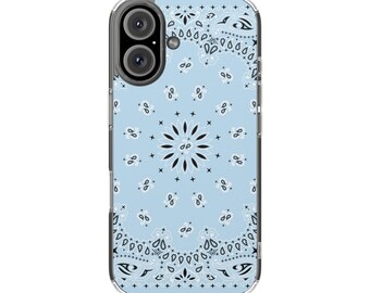 Light Blue Bandana Pattern Phone Case | Magnetic Clear Impact-Resistant Case