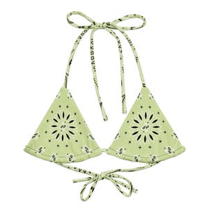 Light Green Bandana  Recycled String Bikini, Triangle Bikini Top, Swimwear Separates, Multi Ways To Tie