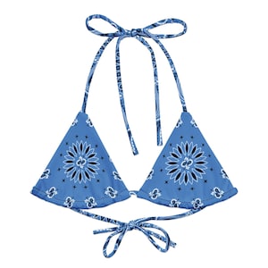 French Blue Bandana String Bikini Top, Triangle Bikini top, Swimwear Separates, Multi Ways To Tie