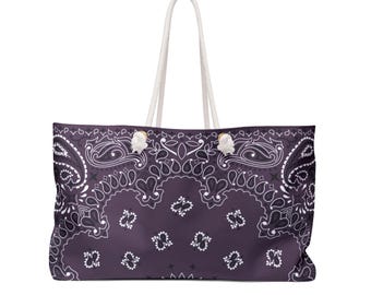 Plum bandana weekender bag, Front and back design, Weekender bag, Tote, Weekender, Bandana