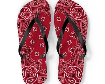 Dark red bandana, Custom unisex flip flops, Gift, Mom gift, Mother&#39;s Day gift, Summer, Pool, Beach