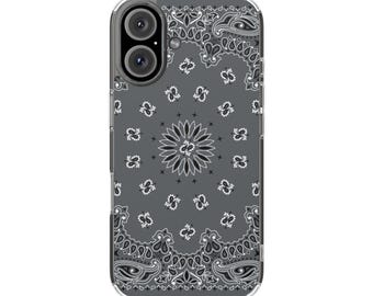 Steel Gray Bandana Pattern Phone Case | Magnetic Clear Impact-Resistant Case