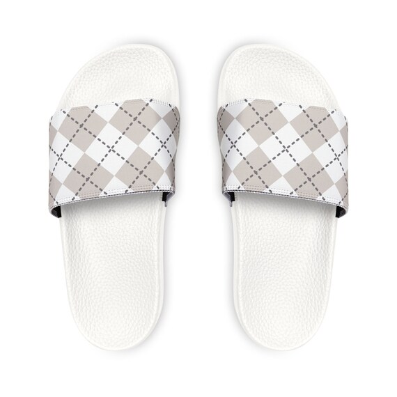 Stone Argyle Print Custom Slides, Summer Slides, Slides 