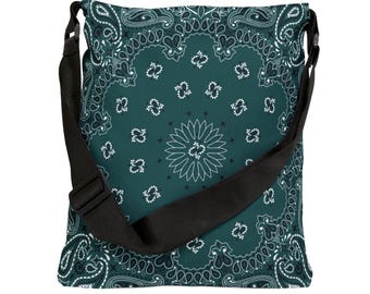 Teal Green bandana adjustable tote bag, School tote bag, Book bag, Commuter bag, Bandana bag, Adjustable tote bag, Bandana print