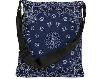 Navy Blue bandana adjustable tote bag, School tote bag, Book bag, Commuter bag, Bandana bag, Adjustable tote bag, Bandana print
