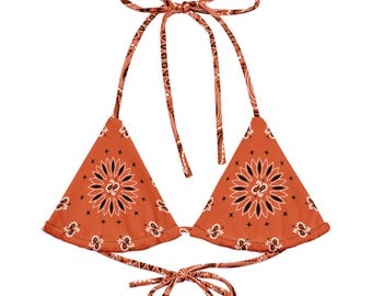 Custom College Bed Party Bandana Recycled String bikini Top, Multi Ways To Tie, Customize with College|School color