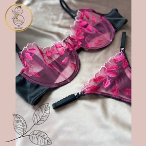 Net Lace Floral Embroidered Bra and Boyshort Panty Set, Lingerie, Bra and  Panty Sets Free Delivery India.