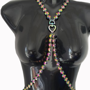Iriserende Crystal Body Chain Top, Rave Top Kleding Kleding Dragen, Burning Man Outfits Muziek Festival Outfits, Pole Dance Wear