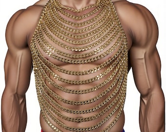 Top con catena dorata, abiti da uomo per rave, abiti per Burning Man, costumi di carnevale, abiti da festival, costumi da ballo GOGO