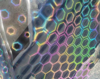 Transparent Holographic Honeycomb PVC TPU Vinyl Fabric Sheet