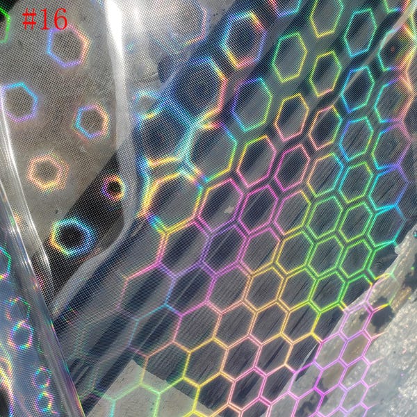 Transparent Holographic Honeycomb PVC TPU Vinyl Fabric Sheet