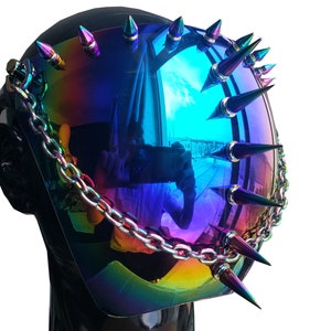 Burning man Rainbow Spike Steampunk Full Face Goggles,Festival Party Halloween Costume , Safety Protective Frame, Face Shield & Anti Fog