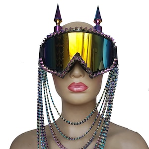 Burning man Rainbow Spike Rave Goggles, Duchess Ski Goggles,Musical Festival Party Halloween Costume
