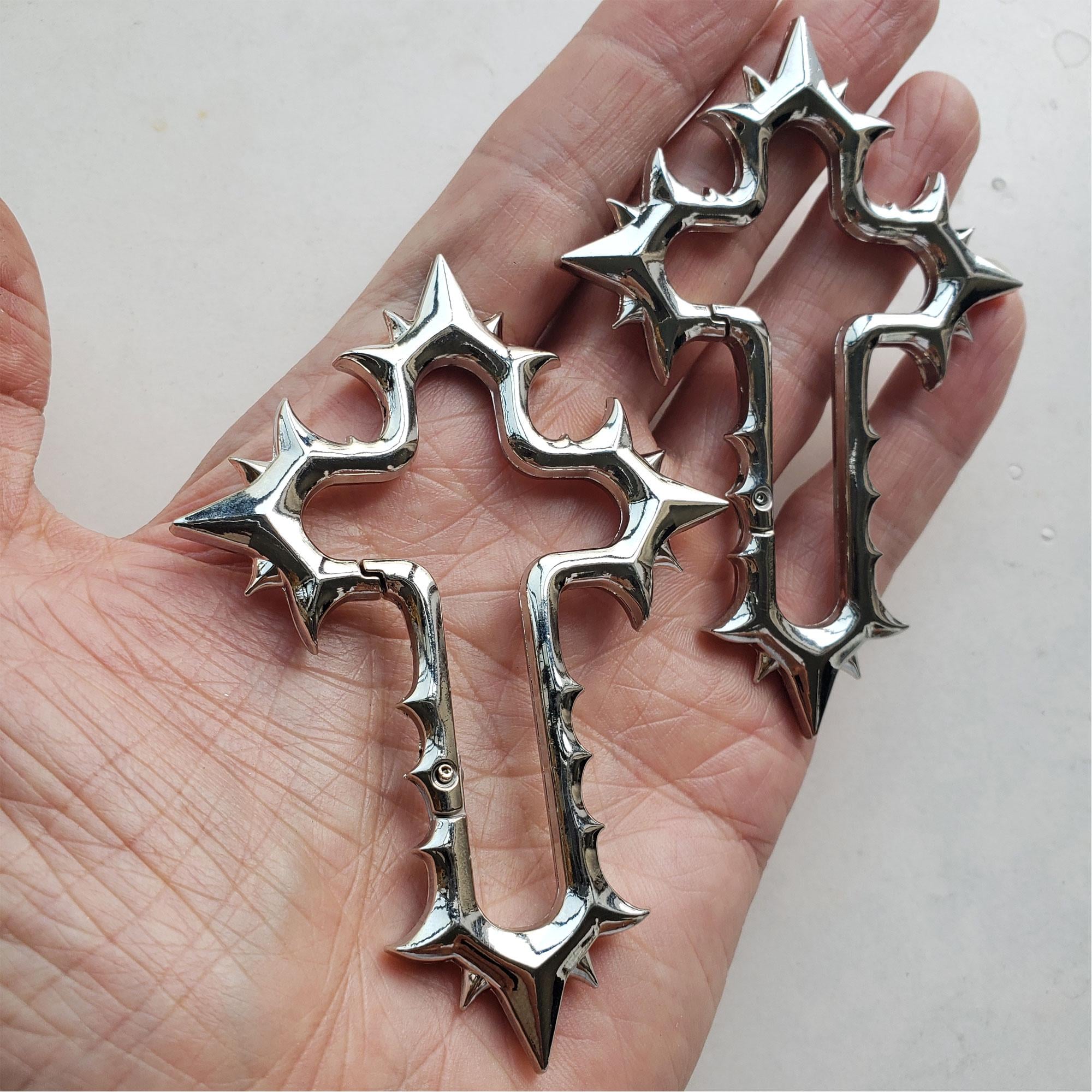 Y2K Gothic Thorn Cross Carabiner, Goth Keychain, Punk Bag Charms