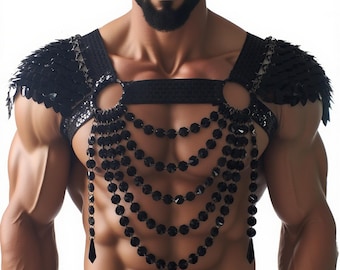 Imbracatura da petto per uomo Scalemail, abiti da rave per uomo, abiti per Burning Man, costumi di carnevale, abiti da festival, costumi da ballo GOGO