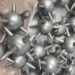 4pcs Large Antique Silver Flail Mace Ball Pendant,Gothic Medieval jewelry charms for earrings,necklace making,Morning Star,Solid Spike Ball