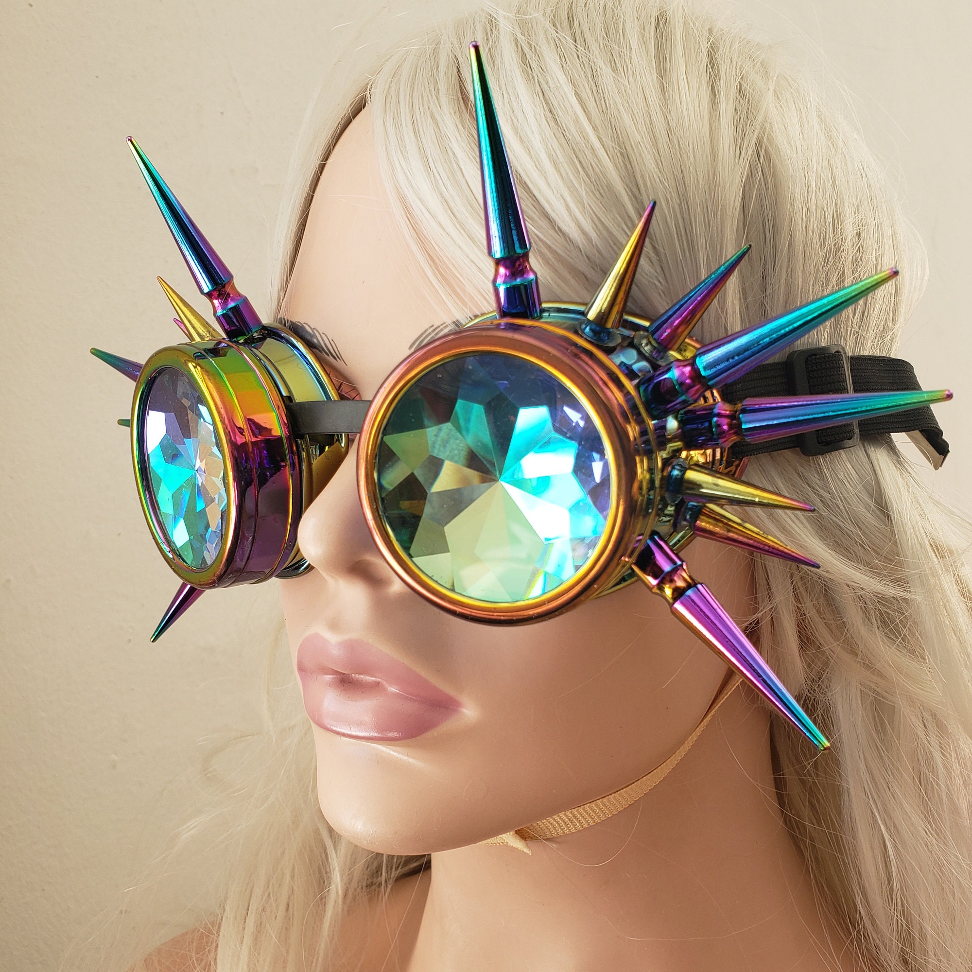 Rainbow Spike Steampunk Goggles,festival Kaleidoscope Lens Goggles, Rave  Welding Cyber Punk Goth Dieselpunk Glasses 