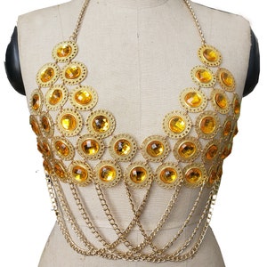 Gold Body Chain Bra Top,Rave Top Clothing Clothes Wear ,Burning Man Outfits,Carnival Costume, Festival Outfits,Pole Dance Wear
