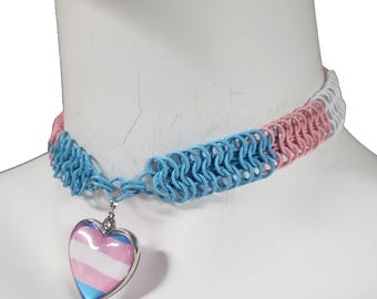 LGBTQ Pride Transgender Necklace, Heart  Charm Chainmail Choker, LGBTQIA+ Pride Month Gifts