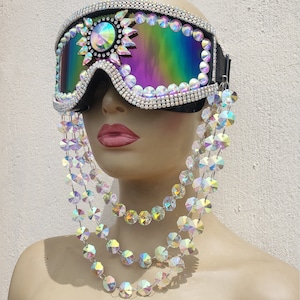 Burning man Rave Rhinestone Goggles, Playa Goggles,Burner Goggles,Dust Goggles,Rave Accessories,Musical Festival Party Halloween Costume