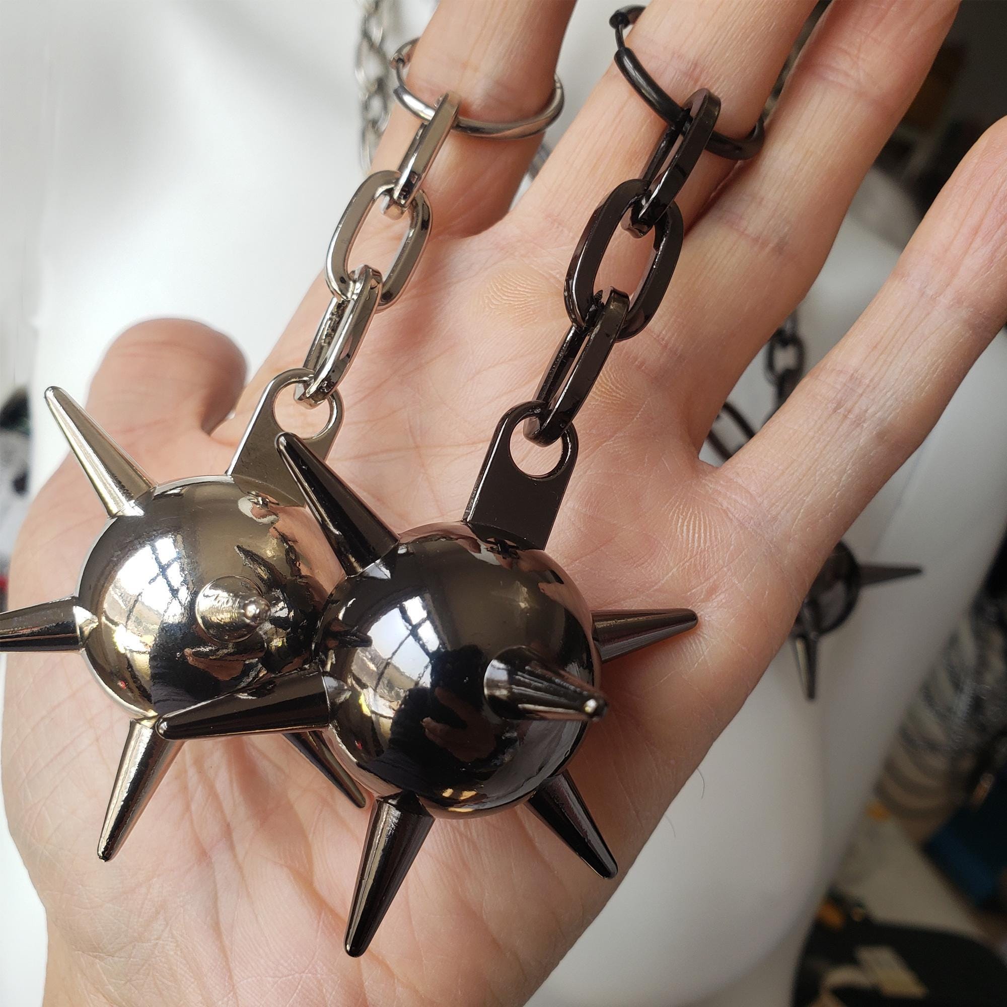 Flail Ball Ear Hangers, Punk Rock Morning Star  Ear Weights , Gothic Punk Rock Flail Ball Necklace