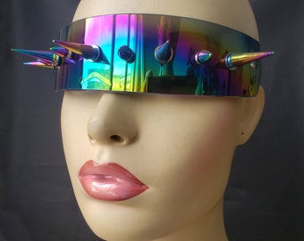 Burning Man Rainbow Spiked Cyberpunk Goggles, Rave Festival Goggles, Welding Cyber Punk Gothic