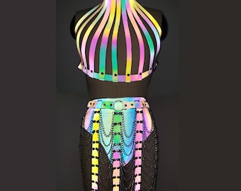 Reflective Harness Belt: Iridescent Rainbow PVC, Rave  display picture 3