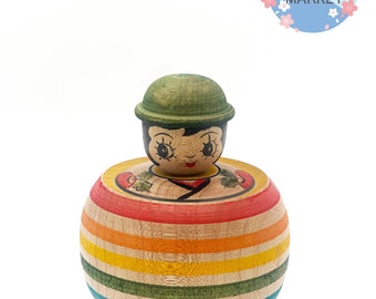 Ejiko with Googly eyes Kokeshi Doll（ rainbow）・Hand craft  by Rei Yamaya