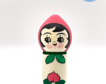 peach Kokeshi Doll ・Hand craft  by Rei Yamaya