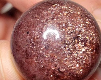 Glittery Strawberry Quartz Sphere - 25mm Cute Size Sphere - Gorgeous dark Mauve Red Color