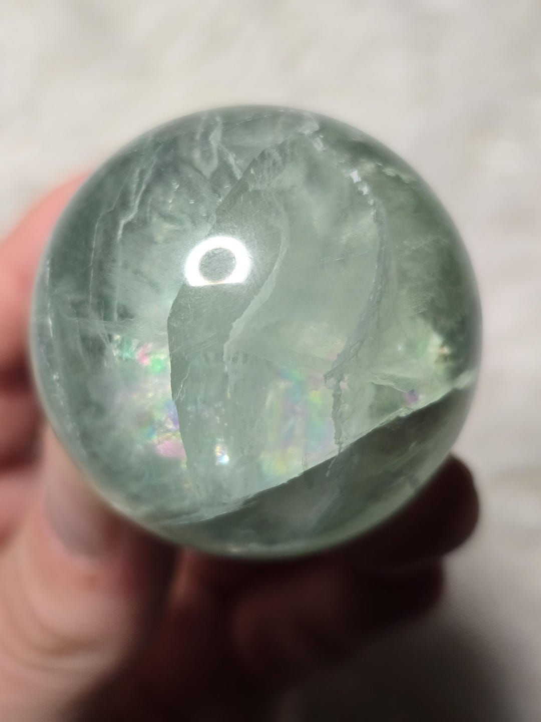 Mint Green Fluorite Sphere, 41mm Size, Rainbow Flash, Transparent Gemmy ...