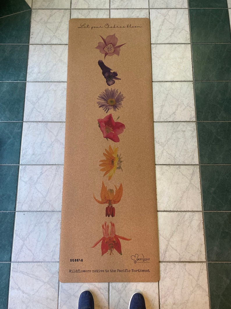 Esterilla de yoga de corcho con diseño de flores silvestres (Deja que tus chakras florezcan) imagen 6