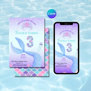Mermaid invitations | Mermaid Birthday party supplies | Mermaid tail invitations | Mermaid theme party | Digital and printable Edit in Canva
