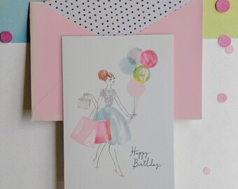 Hallmark Signature Mädchen mit Luftballons Geburtstagskarte mit Geburtstagsüberschrift &quot;&quot;Happy Birthday modisch spät.&quot;