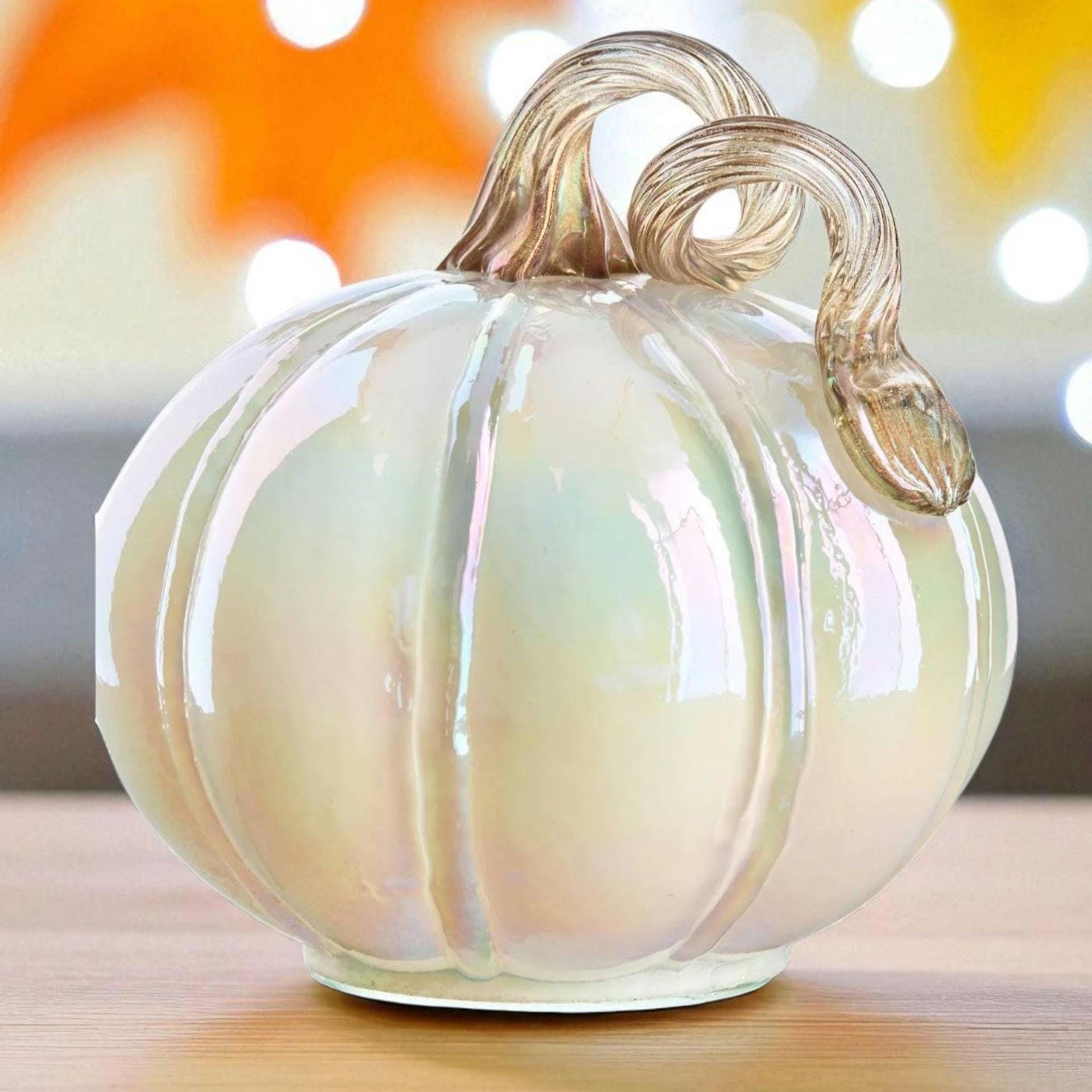 Halloween Artisan Glass Pumpkin Pearl White 4.3 in
