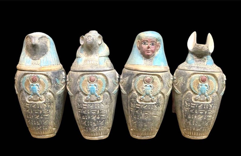 Canopic Jars sons of Horus Jars for Mummification Handmade Egyptian ...