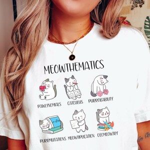 Mattelärare rolig kattskjorta, Meowthematics, mattekattordlekar, Purrobability, Catculus, Geomeowtry, matteälskare kattskjorta, matteälskare kattgåva