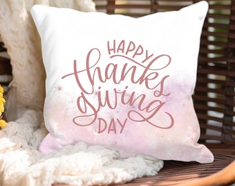 Thanksgiving Day Fall Throw Pillow, Thanksgiving Home Decor, Pink Fall Decor, Gift for Mom, Gift for Grandma, Fall Home Decor, Thanksgiving