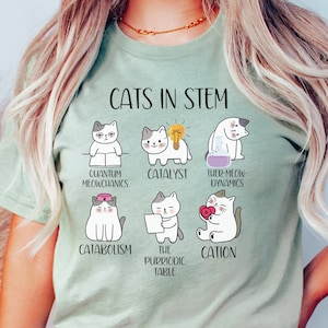 Cats in STEM T Shirt, Funny Cats Science Shirt, Cute Science Teacher Cat Lover Shirt,Cation,Catabolism,Catalyst, Cats and Science Crewneck T