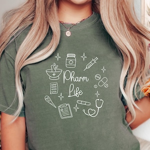 Pharm Life Shirt, Funny Pharmacy Tech Pharmacist Cute Doodles Crewneck,Pharmacy Worker T Shirt Pharmacy Tech Gift Pharma Cute Prescriptions