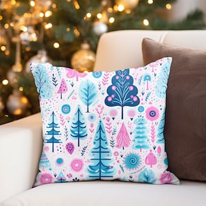 Pink Christmas Winter Wonderland Throw Pillow, Pink Winter Decor, Pink Classy Christmas Pillow, Holiday Pink Decor