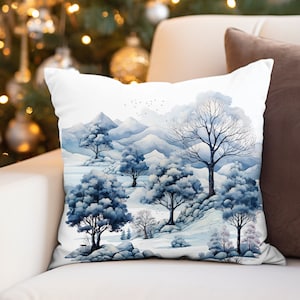Winter Decor Throw Pillow, Frozen Icy Decor Throw Pillow, Nature Christmas Pillow, Holiday Decor, Christmas Farmhouse Winter Trees Pillow