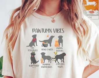 Labrador Retriever Herbst Vibes Shirt, Komfort Farben Hund Herbst Wortspiele Shirt, süßes Herbst Hunde Liebhaber T-Shirt, Labrador Hund Mama Shirt Geschenk Herbst Pawtumn T-Shirt