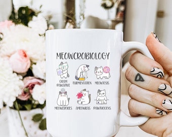 Kubek z zabawnym kotem do nauki mikrobiologii, prezent dla nauczyciela nauk ścisłych